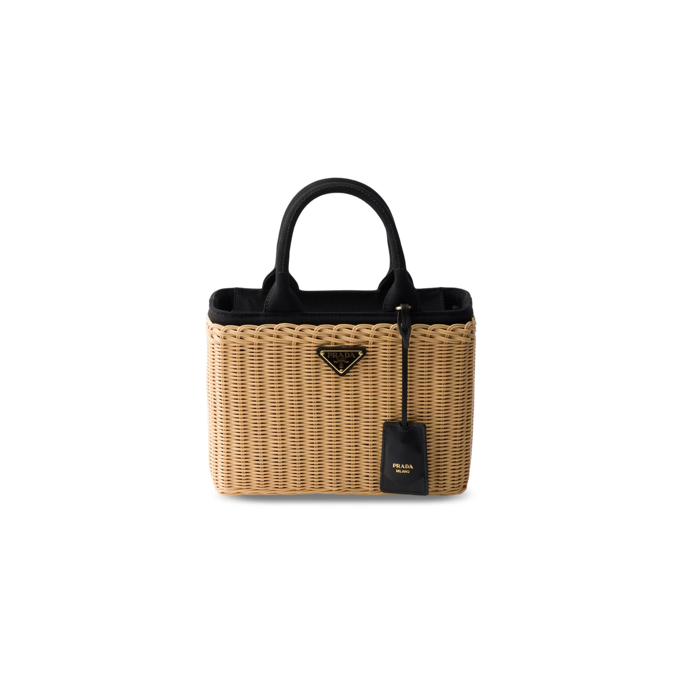 Pra*a medium wicker and canvas tote bag 1bg835 (26*18*11.5cm)